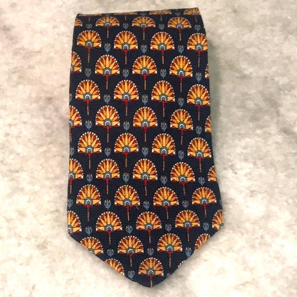 Vintage Hastings Traditions Silk Tie Mens Art Deco Blue Gold Made in USA Classic - Picture 1 of 6